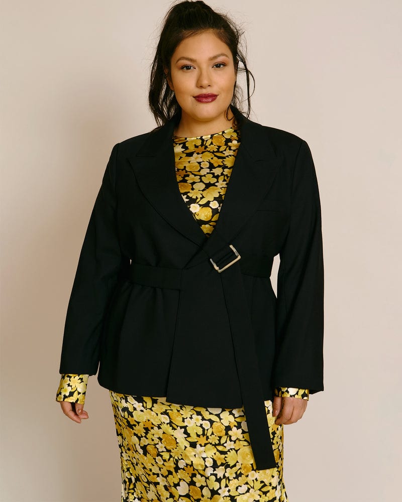 Front of a model wearing a size UK 16 Atori Blazer in Black by Palmer Harding. | dia_product_style_image_id:224894